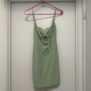 Heart & Hips Sage Green Eyelet Tie-Front Mini Dress